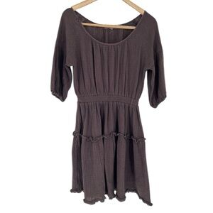 Grade & Gather Brown Tiered 100% Cotton Lagenlook‎ Everyday Gauzy Dress
